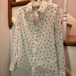Kate Spade Airy White Button-Up Shirt with Blue Floral Print
